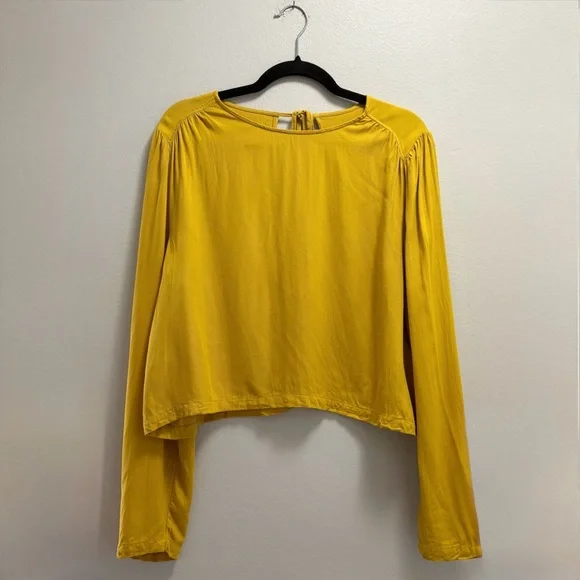 Oak + Fort Mustard Yellow Blouse Size L Flowy Relaxed Minimalist Long Sleeve Top - Picture 3 of 11